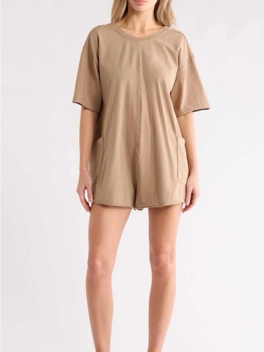 Jenni Short Sleeve Tunic beige Romper in Camel Tan hot shot XS free people move